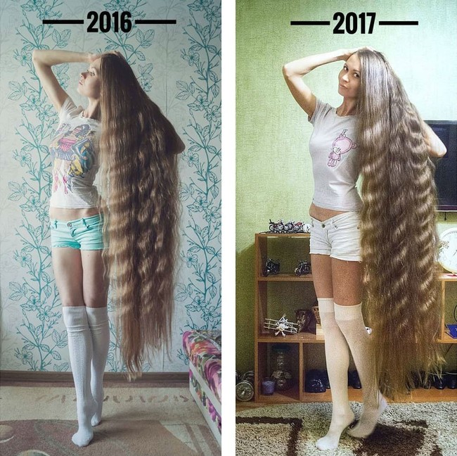 Dashik berniat memanjangkan rambutnya sampai bisa menyentuh jari-jari kaki. Seperti dikutip dari WTF Facts, panjang rambutnya kini mencapai 1,5 meter. Foto: Instagram/@dashik_gubanova