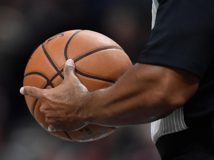 SALT LAKE CITY, UT - OCTOBER 2: General view of a NBA referee holding a game ball at Vivint Smart Home Arena on October 2, 2017 in Salt Lake City, Utah. NOTE TO USER: User expressly acknowledges and agrees that, by downloading and or using this photograph, User is consenting to the terms and conditions of the Getty Images License Agreement. (Photo by Gene Sweeney Jr./Getty Images) *** Local Caption ***