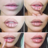 Contouring di bibir menggunakan foundation, pensil bibir dan lip gloss membuat penampakannya terlihat jauh lebih tebal dan penuh. Foto: Instagram/@imloverz