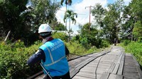 Kabel dikeluarkan dari Haspel dengan cara ditarik menggunakan tangan kosong berkilo-kilo meter. Foto: Dok. PLN Kalselteng