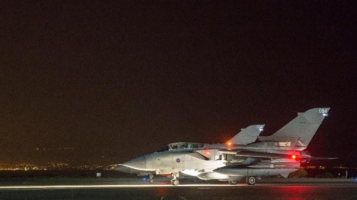 Two of four RAF Tornados prepare to take-off from Akrotiri, Cyprus April 13, 2018. Picture taken April 13, 2018.  © UK MOD Crown 2018/Handout via REUTERS. ATTENTION EDITORS - THIS IMAGE HAS BEEN SUPPLIED BY A THIRD PARTY. MANDATORY CREDIT.  NO RESALES. NO ARCHIVES