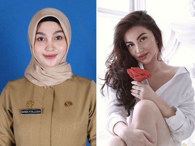  PNS berhijab asal Gorontalo Muvida Pratiwi mencuri perhatian netizen karena memiliki paras cantik. Tak hanya itu, penampilan wajahnya juga disebut mirip aktris Tanah Air Ariel Tatum Foto: Instagram