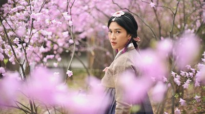 Foto: Dian Sastro, Hanbok & Sakura Bersemi di Korea