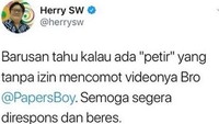 Dilihat dari Twiter pemilik nama Herry SW memposting tulisan Barusan tahu kalau ada petir yang tanpa ijin mencomot vidio bro @paperBoy. Semoga segera direspons dan beres. Foto: Dok. Instagram