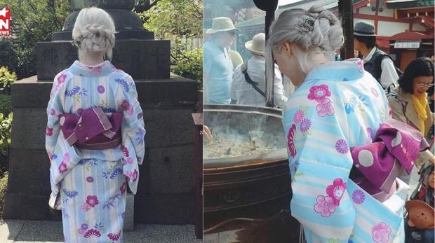 Gadis Berambut Silver dengan Kimono Jadi Viral, Wajahnya Bak Peri Cantik