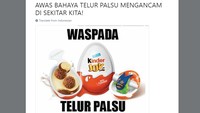 Penggemar telur, hati-hati ya dengan telur palsu. Salah satunya telur Kinder Joy yang malah berisi cokelat dan mainan. Foto: Istimewa