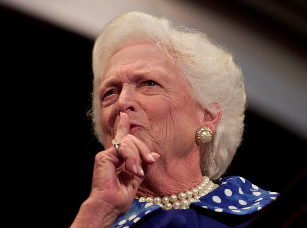 FILE PHOTO: Former first lady Barbara Bush quiets the crowd before speaking at the Republican National Convention in Philadelphia August 1, 2000. REUTERS/File Photo /File Photo