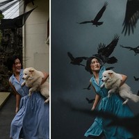 Foto dramatis lainnya kali ini menampilkan anjing miliknya. Foto: Dok. Instagram/@hellokatrinaaa