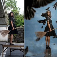 Fotonya sedang berdiri memegang sapu lidi jadi tampak dramatis. Katrina seperti penyihir setelah foto diedit. Foto: Dok. Instagram/@hellokatrinaaa