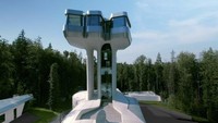 Dengan bentuk bangunan yang menjulang setinggi 177 kaki dari daratan, rumah tersebut memanjakan mata dengan bentuknya yang seperti pesawat luar angkasa. Istimewa/Inhabitat.