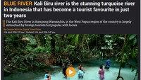 Kali Biru di Raja Ampat sempat dibahas media Inggris The Sun dalam sebuah artikel. Mereka menyebut Kali Biru sebagai Beautiful Turqoise River in Indonesia shines so bright it looks like it has underwater lighting.