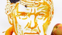 Melalui tangan handal seorang Jessie Bearden, karya seni indah dituangkannya melalui media makanan. Ini pose Donald Trump dari goresan air buah peach. Foto: Instagram @jessiebearden