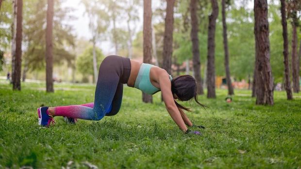 Bear crawl di atas rumput