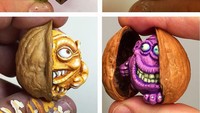 Menggunakan kacang kenari, Steve bisa membuat keempat monster ini. Kalau boleh memilih satu di antara karyanya ini, kamu mau pilih yang mana? Foto: Instagram @stevecasino