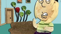 Ini adalah salah satu tokoh di film kartun komedi asal Amerika berjudul Family Guy. Semuanya dibuat dari makanan, lho. Dari mulai pintu, sofa, hingga foto pemandangan di dinding. Keren! Foto: Instagram @year_of_the_sandwich