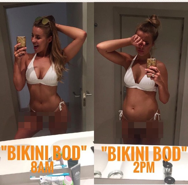 Perut yang rata kadang hanya terjadi karena diambil saat pagi hari sebelum makan. Foto: Instagram Chessie King