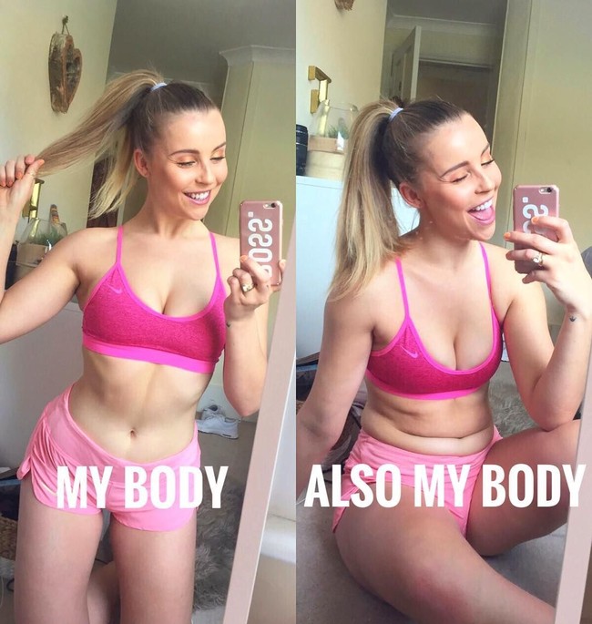 Atau perutnya yang terlihat datar bisa juga jadi berlipat. Terkadang tubuh seksi memang hanya masalah angle foto dan postur tubuh. Foto: Instagram Chessie King