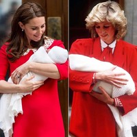 Muncul di depan publik untuk pertama kalinya setelah melahirkan, Kate tampil anggun dalam balutan mini-dress merah. Gayanya disebut-sebut mirip dengan penampilan perdana Puteri Diana setelah melahirkan Pangeran Harry 33 tahun lalu. (Foto: Dok. Getty Images)