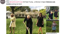 Di antara netizen itu banyak juga yang mengedit foto keduanya dengan kreatif. Salah satunya menyamakan pose Antelo memegang cangkul dengan Trump saat seremoni menanam pohon. (Foto: dok. Twitter)
