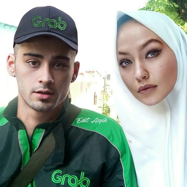Zayn Malik jadi driver ojek online, sementara Gigi Hadid cantik berhijab. Masih serasi nggak mereka jadi pasangan? Foto: Instagram/@editasyik
