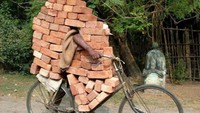 Mungkin ini bukan cara yang efektif untuk mengangkut batu bata. Istimewa/facebook.