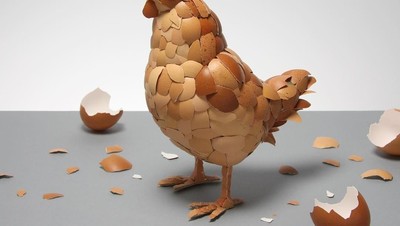 Kreatif! Pria Ini Buat Sosok Ayam dari Kulit Telur hingga Kue Terbang