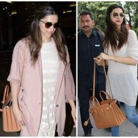 Tas Saint Laurent berwarna cokelat menjadi airport style Deepika Padukone yang sekarang ini termasuk salah satu aktris dengan bayaran tertinggi di India. Foto: Dok. Instagram viralbhayani, Instagram Deepika Padukone FC