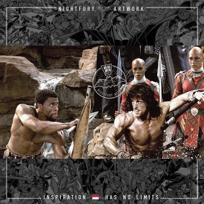 Saat TChalla Black Panther lawan Rambo. Siapa ya yang kira-kira menang? Foto: Instagram/@nightfury_artwork