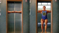 Iklan Golds Gym ini baru terlihat ketika pintu lift terbuka. Istimewa/Brightside.