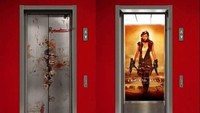 Pintu lift ini seperti mau dibuka oleh para zombie. Namun ternyata yang nongol malah Alice tokoh Resident Evil. Istimewa/Brightside.