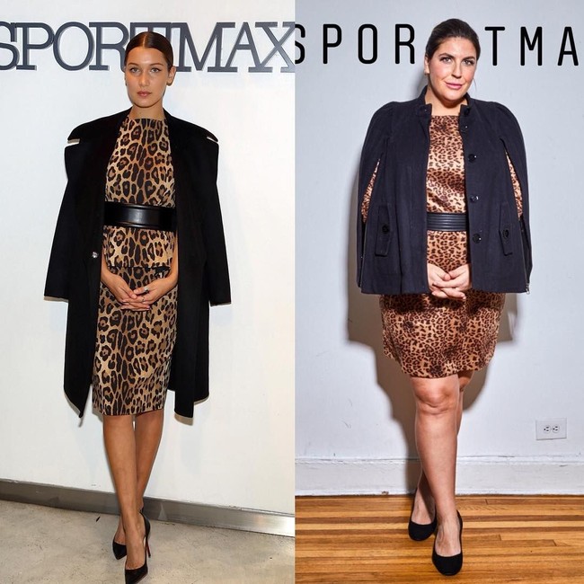 Katie Sturino mulai menirukan gaya dan pose fashion icon dunia sejak dua tahun lalu. Konten foto-fotonya itu ia beri judul #Supersizethelook. Foto: Instagram/the12ishstyle