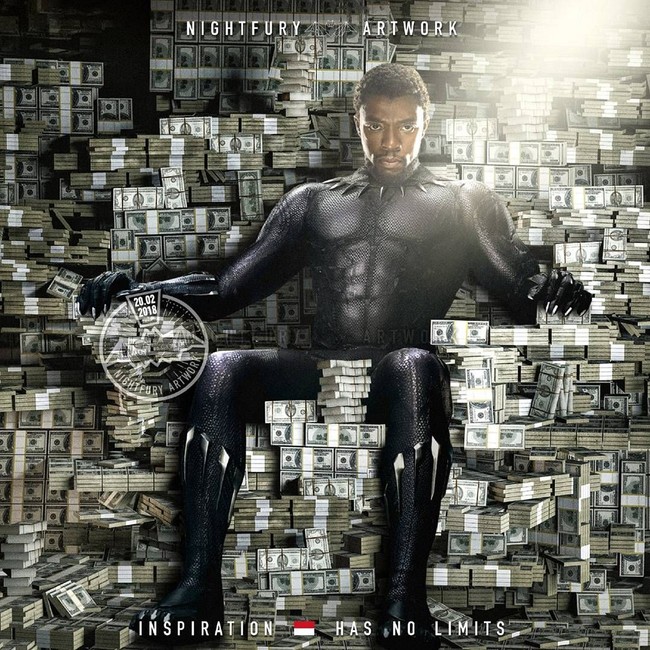 Begini gaya Chadwick Boseman aka Black Panther ketika penghasilan filmnya mencapai US$ 1 miliar. Im Rich! Foto: Instagram/@nightfury_artwork