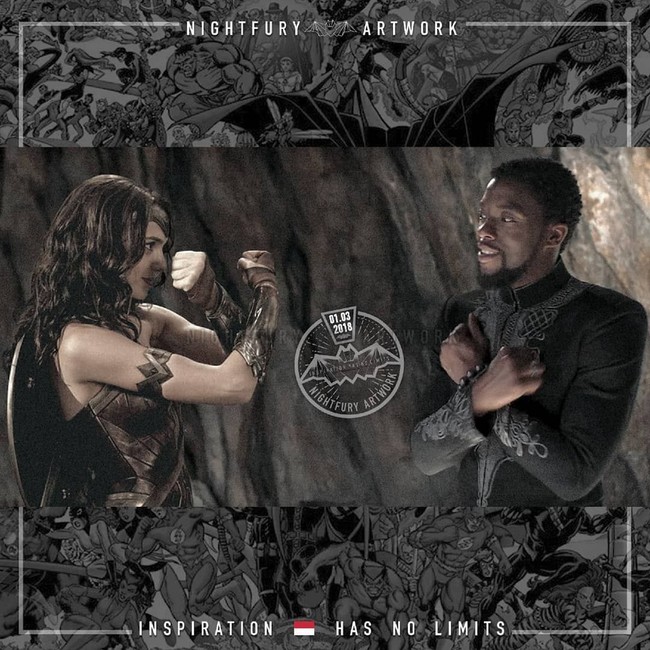 Ayo kita beradu! Siapa yang bakal menang? tantang Wonder Woman kepada Black Panther. Foto: Instagram/@nightfury_artwork