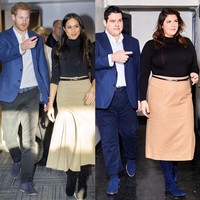 Katie Sturino juga meniru foto Meghan Markle lainnya. Menurut Katie, penampilan Meghan Markle saat ini paling mencuri perhatian dan ia senang meniru gayanya. Foto: Instagram/the12ishstyle