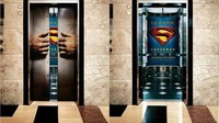 Iklan untuk film baru Superman. Logo sang superhero terlihat ketika pintu lift terbuka. Istimewa/Brightside.