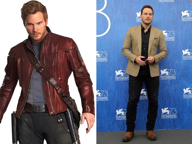 Gaya Chris Pratt dengan Star Lord, karakter yang diperankannya, tak beda jauh. Kaus yang dibungkus dengan jaket kulit bergaya bomber, berikut celana slim-fit, menjadi kunci penampilannya. (Foto: Getty Images)