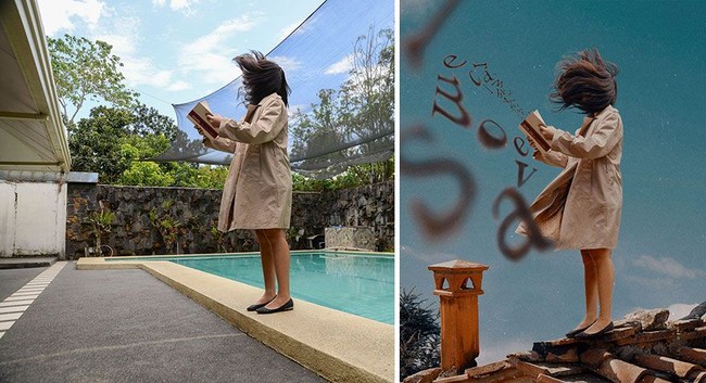Tak hanya berbekal properti dan kemampuan edit, Katrina juga harus pintar berpose dan berakting agar fotonya terlihat lebih real. Foto: Boredpanda