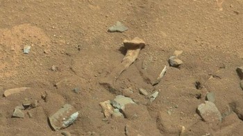 Yang lagi heboh belakangan ini, foto objek mirip tulang kaki manusia yang ditangkap oleh robot Curiosity pada tahun 2014. NASA menjelaskan objek ini kemungkinan besar bebatuan yang dibentuk oleh erosi dari air atau angin. Foto: NASA/JPL-Caltech/MSSS