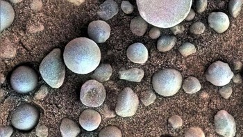 Apakah ini kumpulan blueberry yang berada di Mars? Bukan, ini hanya batu-batu bulat di dekat kawah Fram. (Foto: CNET)