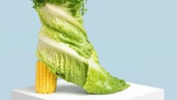 Melihat ini mungkin kamu langsung lapar. Selada, jagung manis dan microgreens disusun jadi satu kesatuan hingga menyerupai sepatu. Foto: Instagram nikolajbeyer