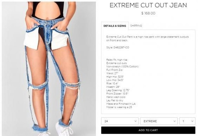 Celana jeans ini seperti digunting sendiri hingga hanya tersisa bagian jahitan saja. Tapi bukan, ini bukan hasil gunting sendiri, melainkan jeans baru dari label Carmar Denim yang dijual Rp 2,3 juta. Foto: Dok. Carmar Denim