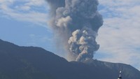 Abu semburan pun membubung setinggi 4.000 meter di atas puncak kawah. Asap kawah bertekanan kuat itu terlihat berwarna kelabu dengan intensitas tebal (Foto: ANTARA FOTO/Muhammad Arif Pribadi)