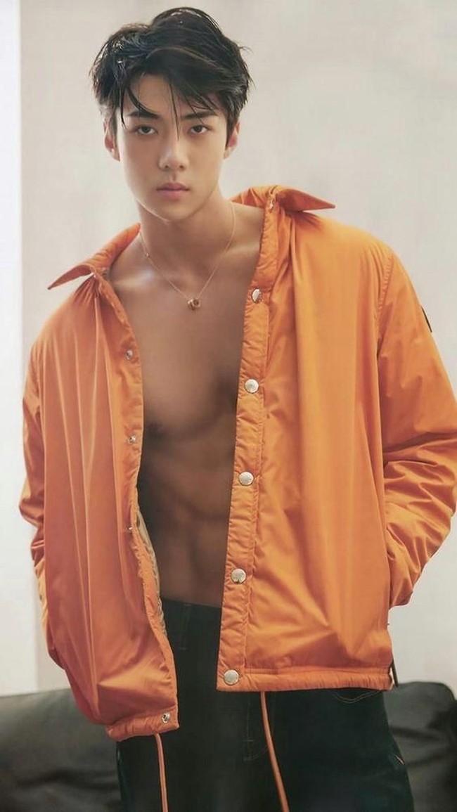 Sehun memikat para fans dengan tubuh atletisnya. Selain perut yang sixpack, magnae atau member termuda EXO tersebut juga punya dada lebar. Ketika diukur dalam sebuah acara, dada bidang Sehun punya lebar 49 cm.  (Foto: Istimewa)