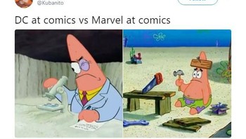 Mungkin begini perbandingan cara berpikir komikus DC dan Marvel, di mana komik DC terlihat lebih keren. (Foto: Twitter)