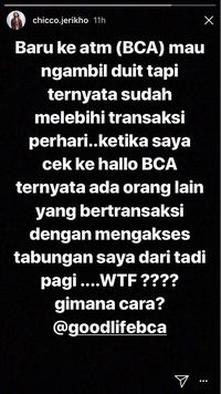 Jadi Korban Skimming, Uang Chicco Jerikho Raib Rp 10 Juta