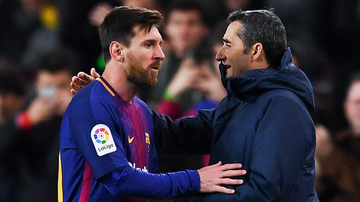 Lionel Messi dan Ernesto Valverde di Barcelona. (Foto: David Ramos/Getty Images)