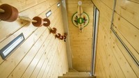 Ketika sepenuhnya diperluas, hotel truk ini memiliki dua lantai. Ruang tamu ada di lantai dasar yang dilengkapi dapur, ruang santai, dan kamar mandi yang ada shower nya. Istimewa/Inhabitat.