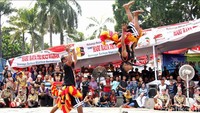 Aksi para penari reog ponorogo memukau penonton.