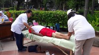 Selain kegiatan senam, juga dilakukan kegiatan lain seperti donor darah (Foto: Marlinda Oktavia Erwanti/detikcom)
