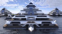 Desain kota terapung ini diberi nama Wayaland, yang terdiri dari bangunan rumah-rumah berbentuk piramida. Inhabitat/Istimewa.